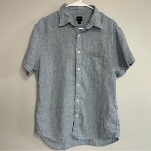 J. Crew Men's Light Blue Linen Cotton Blend Short Sleeve Button Down Shirt Large